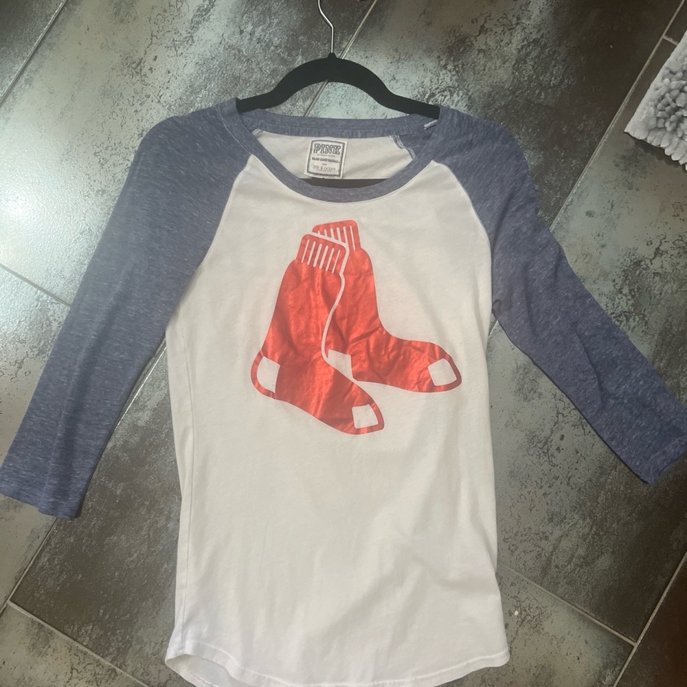 Victorias Secret Pink 5th & Ocean Boston Red Sox Baseball raglan T Shirt Small